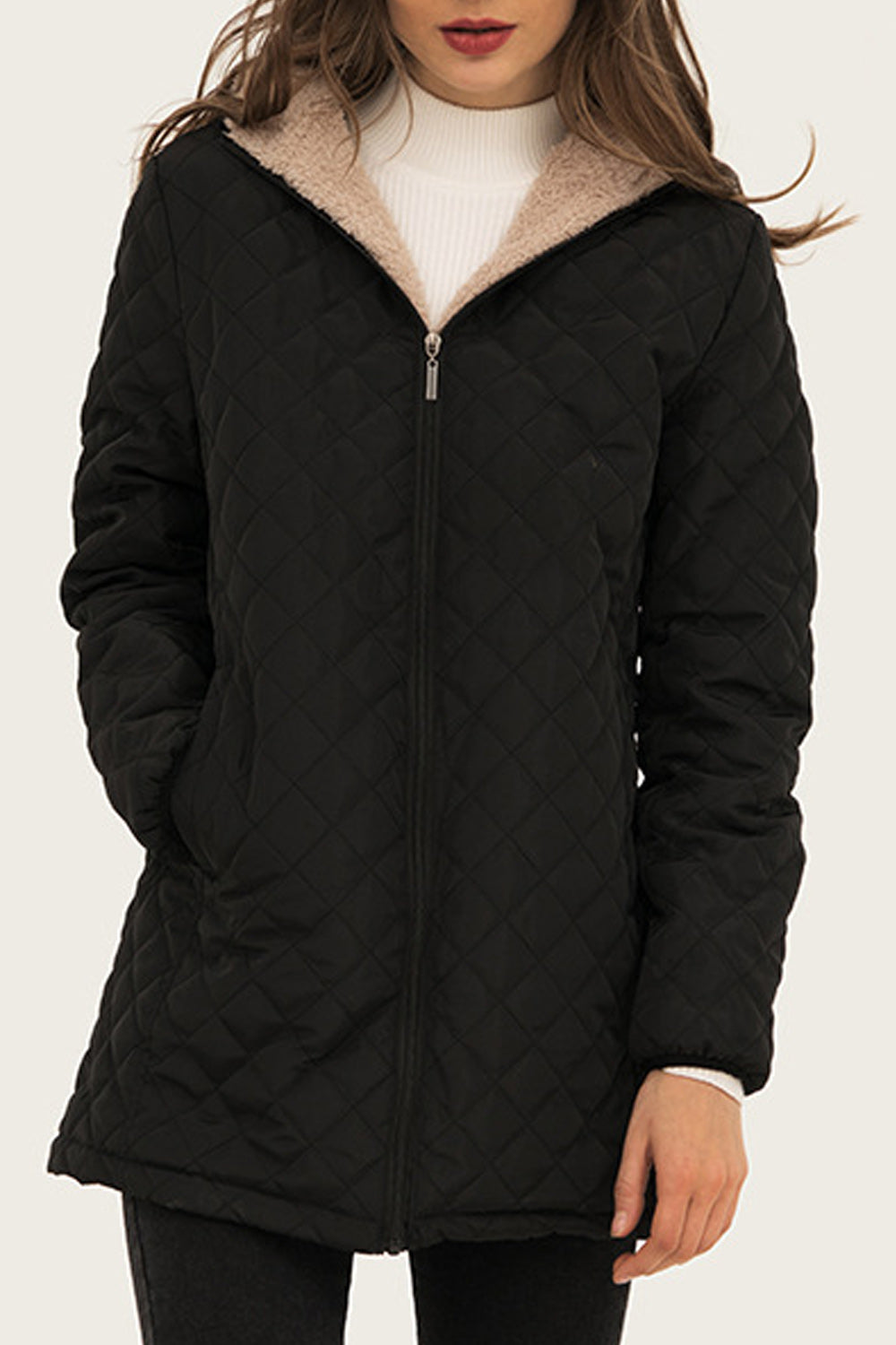 Women Relax Fit Zip Up Warm Padded Jacekt