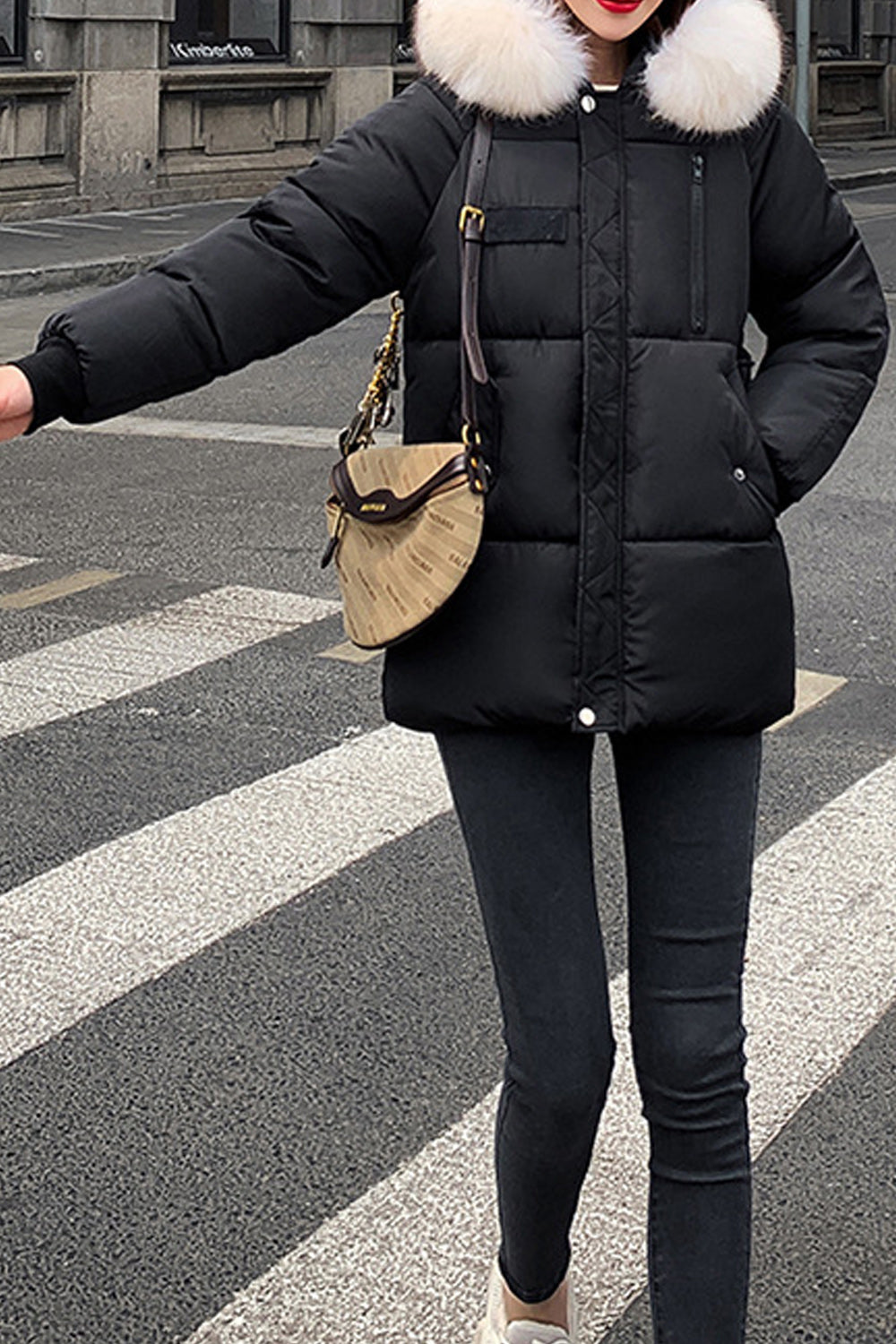 Women Loose Padded Snap Pocket Winter Jacket