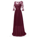 Women V-Neck Sheer Sleeves Lace Bust Long Dress