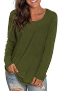Women Relaxable Solid Pattern Round Neck Comfy Long Sleeve Casual T-Shirt