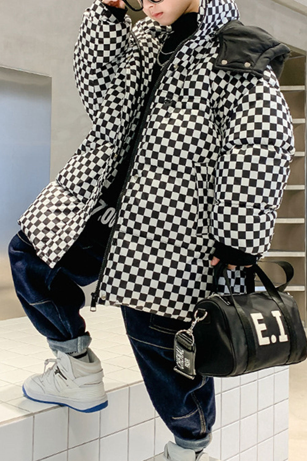 Kids Boys Plaid Checks Cotton Padded Jacket
