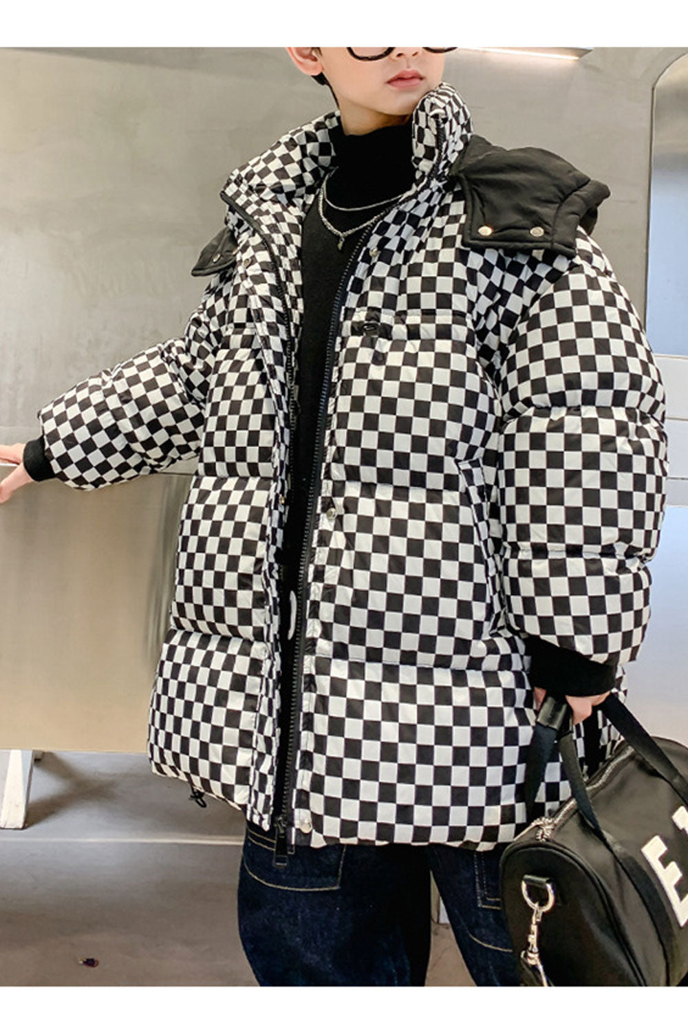 Kids Boys Plaid Checks Cotton Padded Jacket