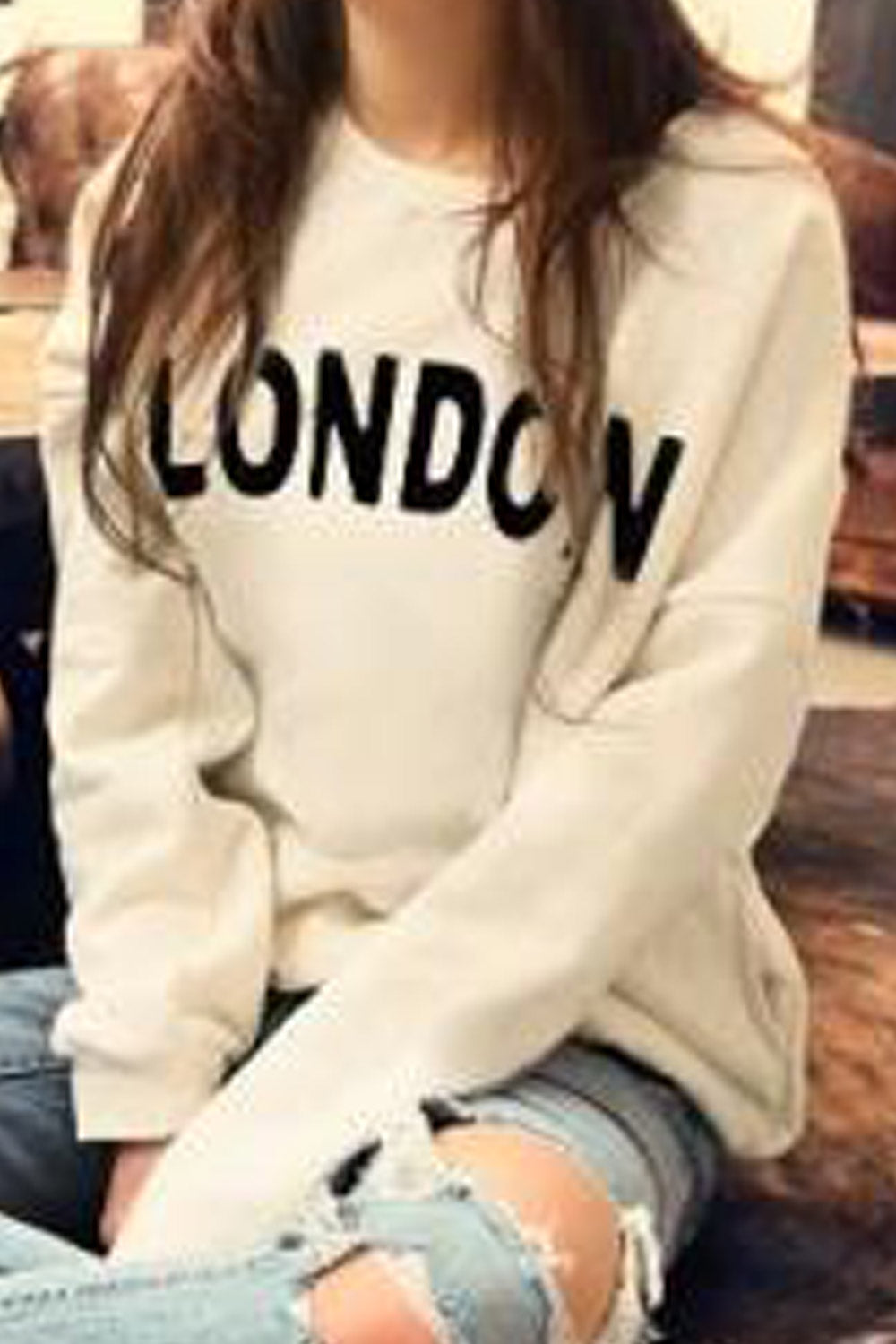 Women Elegant Long Sleeve Letter Pattern Loose Fit Winter Sweatshirt