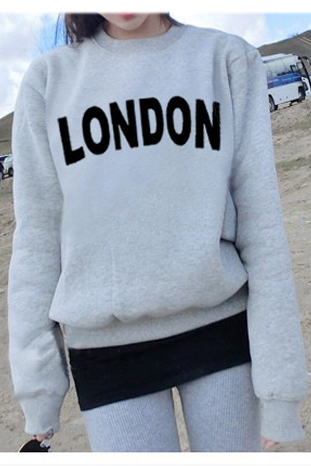 Women Elegant Long Sleeve Letter Pattern Loose Fit Winter Sweatshirt