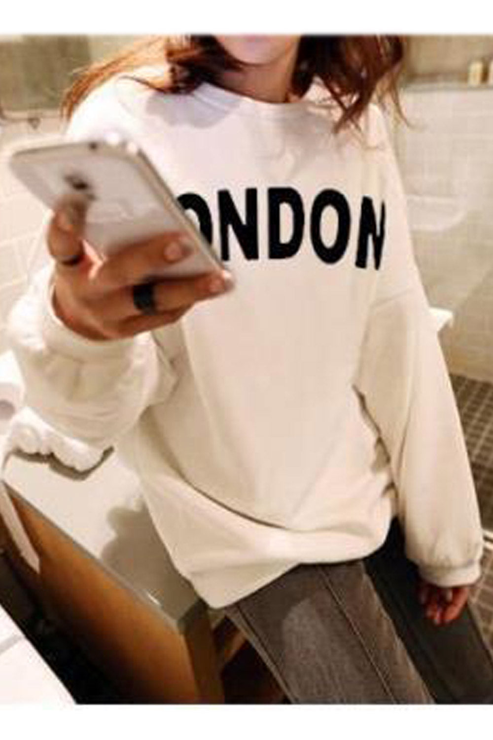 Women Elegant Long Sleeve Letter Pattern Loose Fit Winter Sweatshirt