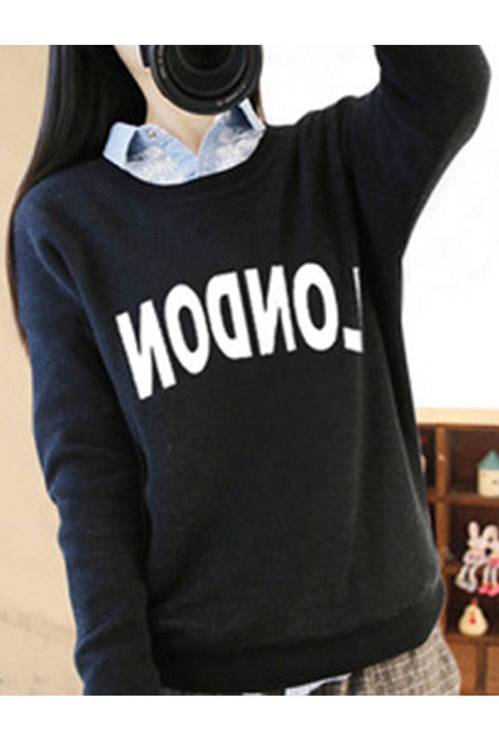 Women Elegant Long Sleeve Letter Pattern Loose Fit Winter Sweatshirt
