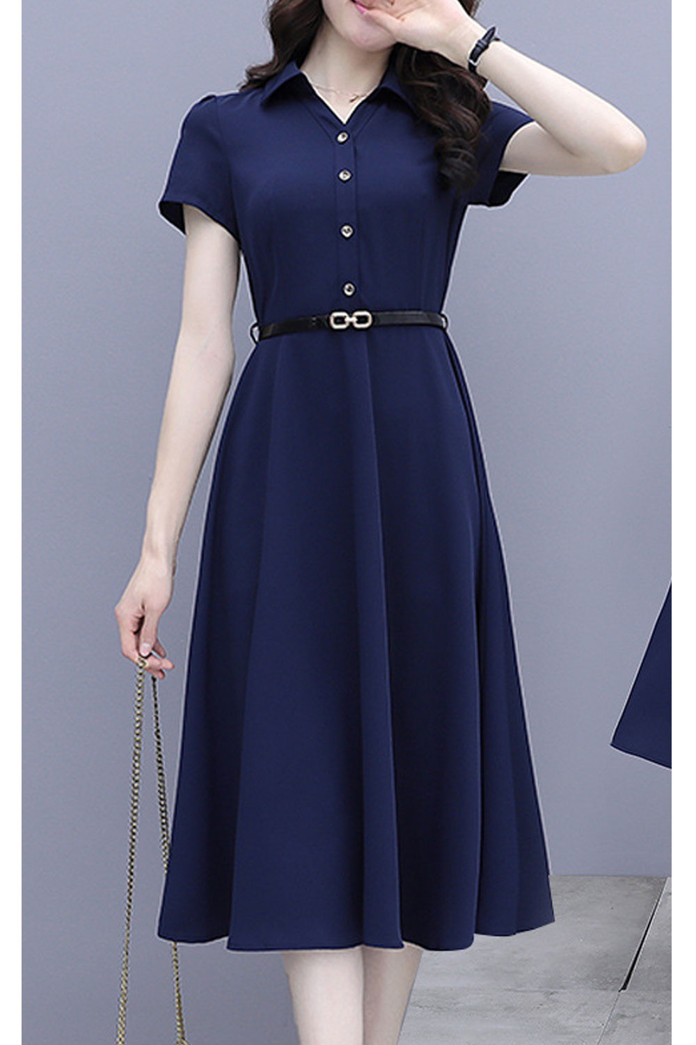 Women Superb Short Sleeve Button Closure Along Collar Neck Beautiful Summer Swing Skirt Dress
