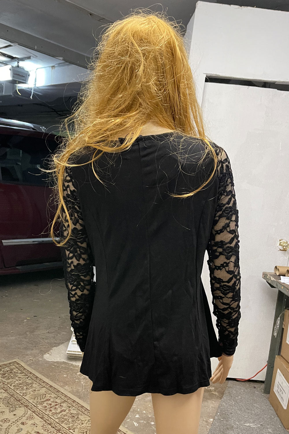 Women Fabulous Floral Lace Decorated Round Neck Net Pattern Long Sleeve Fashionable Blouse
