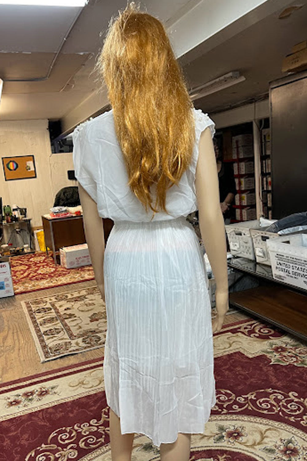 Women Cup Sleeves Loose Waist Pleats Design Waist Dress