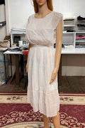 Women Cup Sleeves Loose Waist Pleats Design Waist Dress