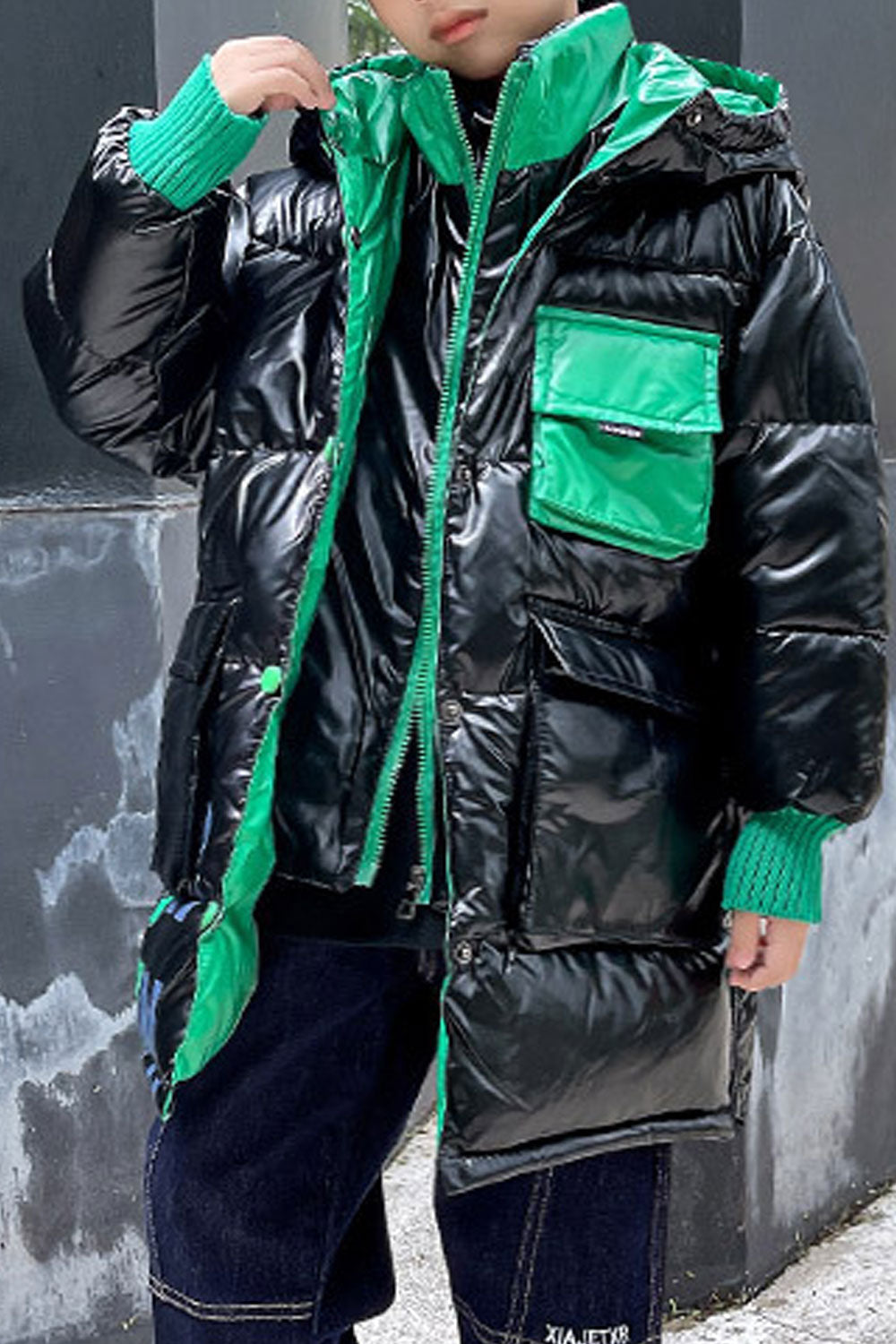 Kids Boys Long Button Closure Front Padded Jacket