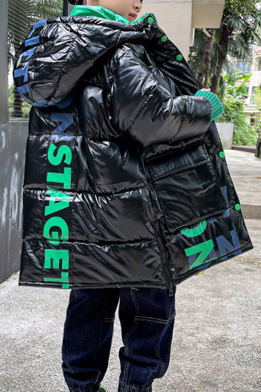 Kids Boys Long Button Closure Front Padded Jacket