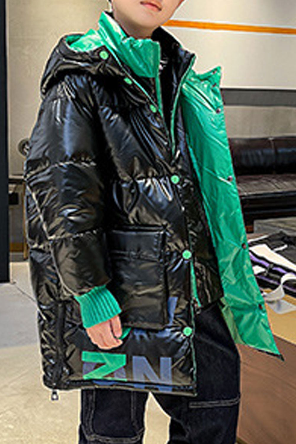 Kids Boys Long Button Closure Front Padded Jacket