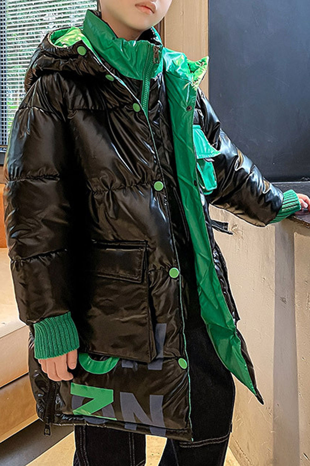 Kids Boys Long Button Closure Front Padded Jacket