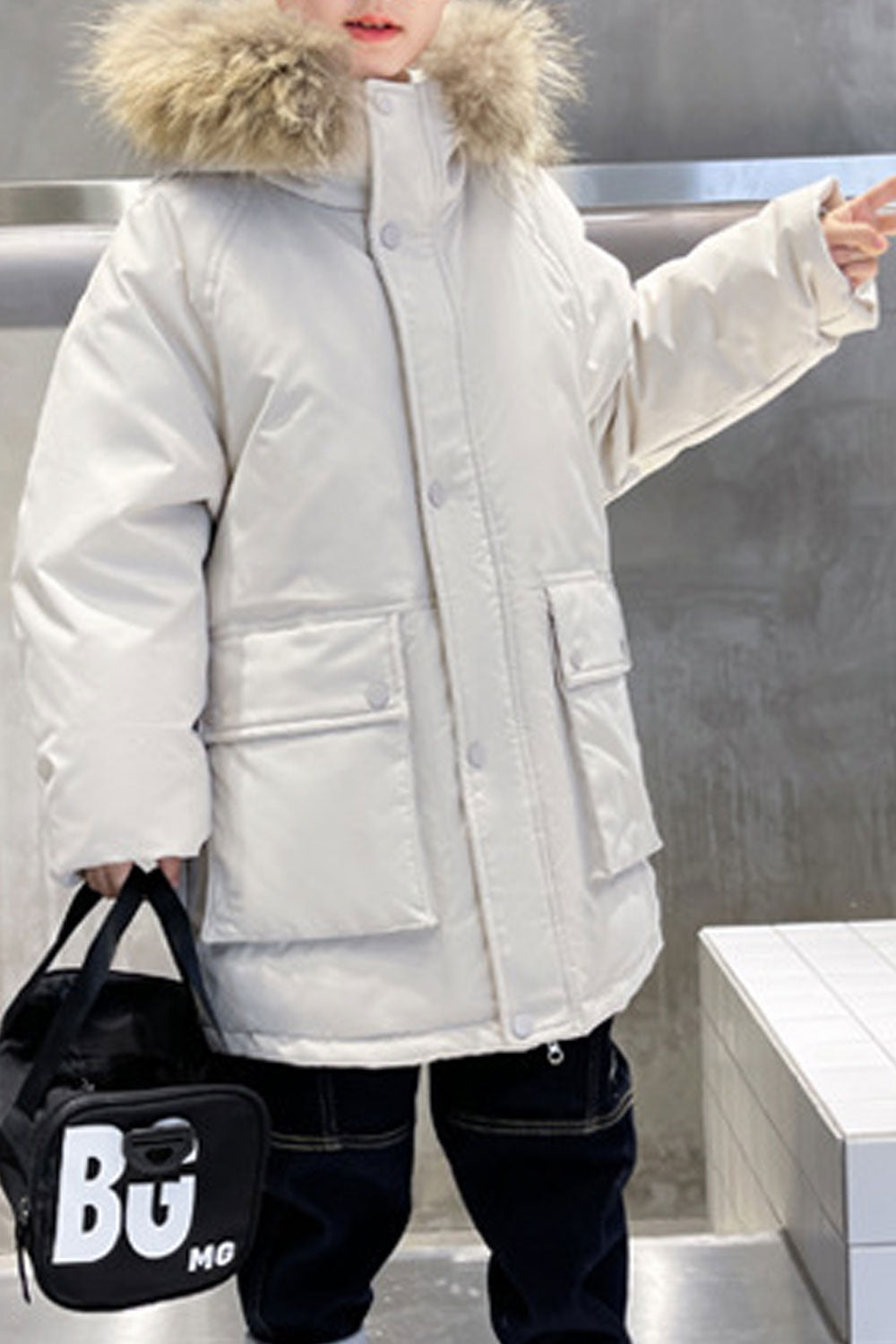 Kids Boys Comfy Solid Pattern Reliable Flap Pockets Winter Windbreaker Padded Jacket