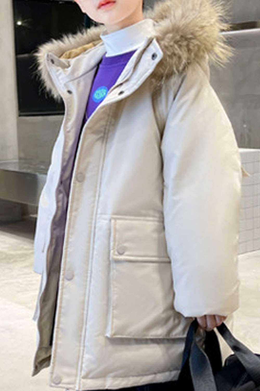 Kids Boys Comfy Solid Pattern Reliable Flap Pockets Winter Windbreaker Padded Jacket