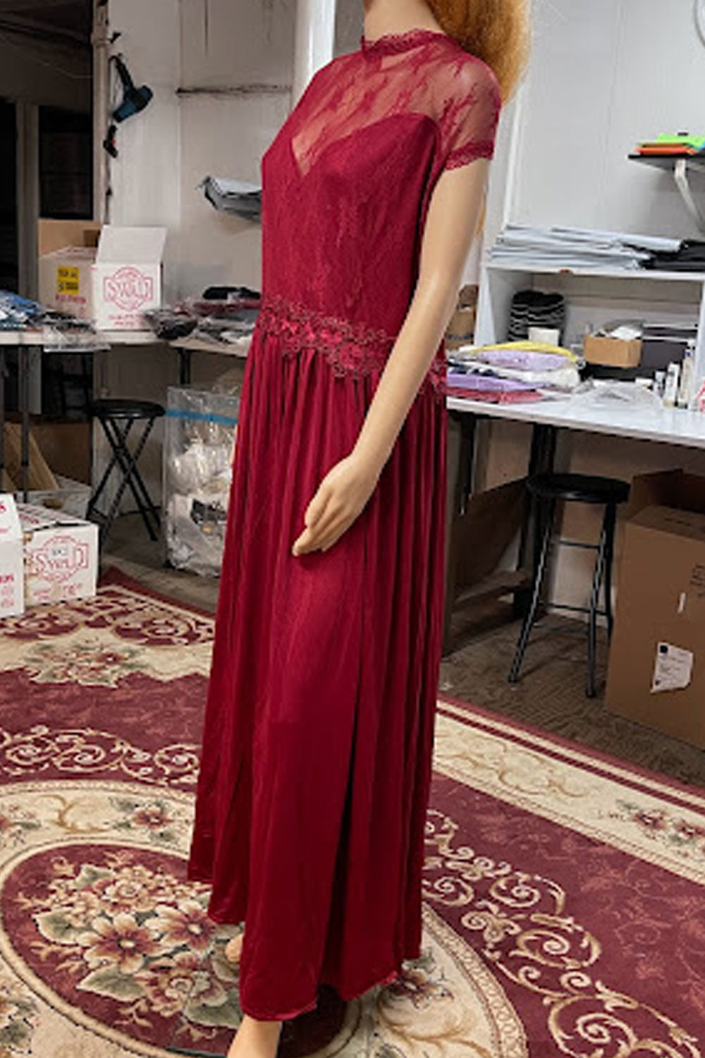 Women Net Material Crafted Top Lace Decorated Waist Beautiful A-Line Dress