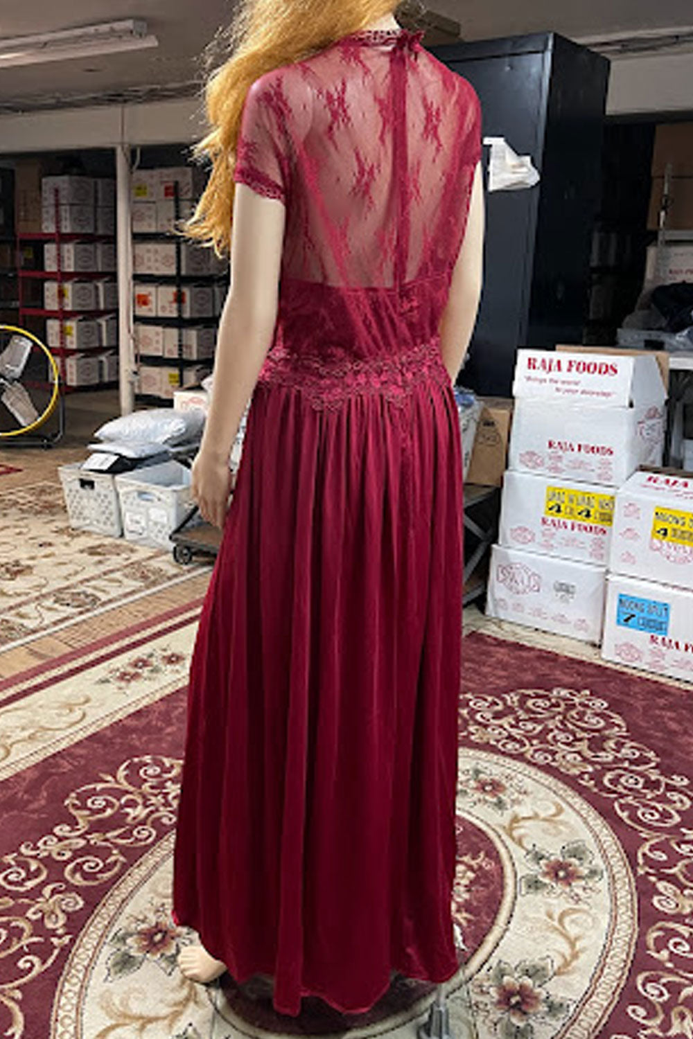Women Net Material Crafted Top Lace Decorated Waist Beautiful A-Line Dress