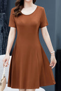 Women Good Looking Solid Colored Round Neck Short Sleeve Summer Casual Dress