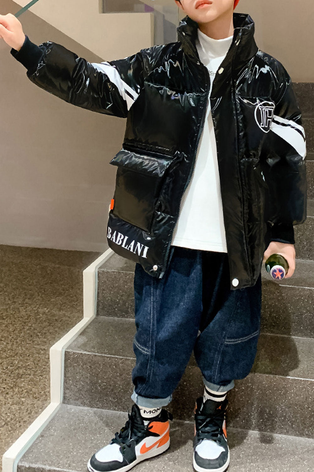 Kids Boys Soft Collar Long Padded Jacket