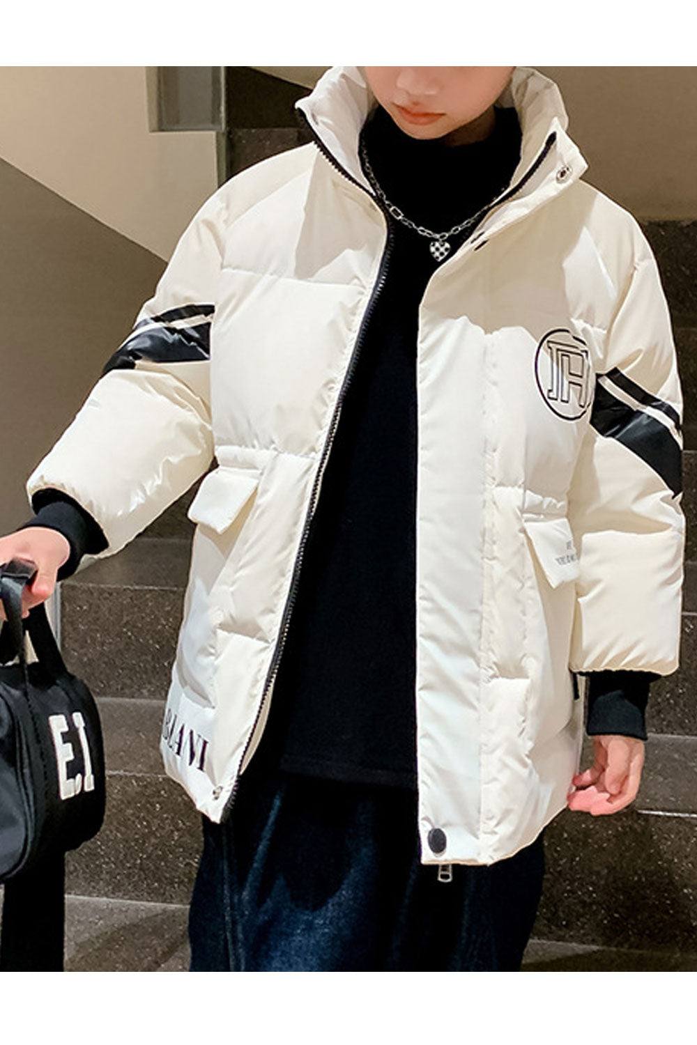 Kids Boys Soft Collar Long Padded Jacket