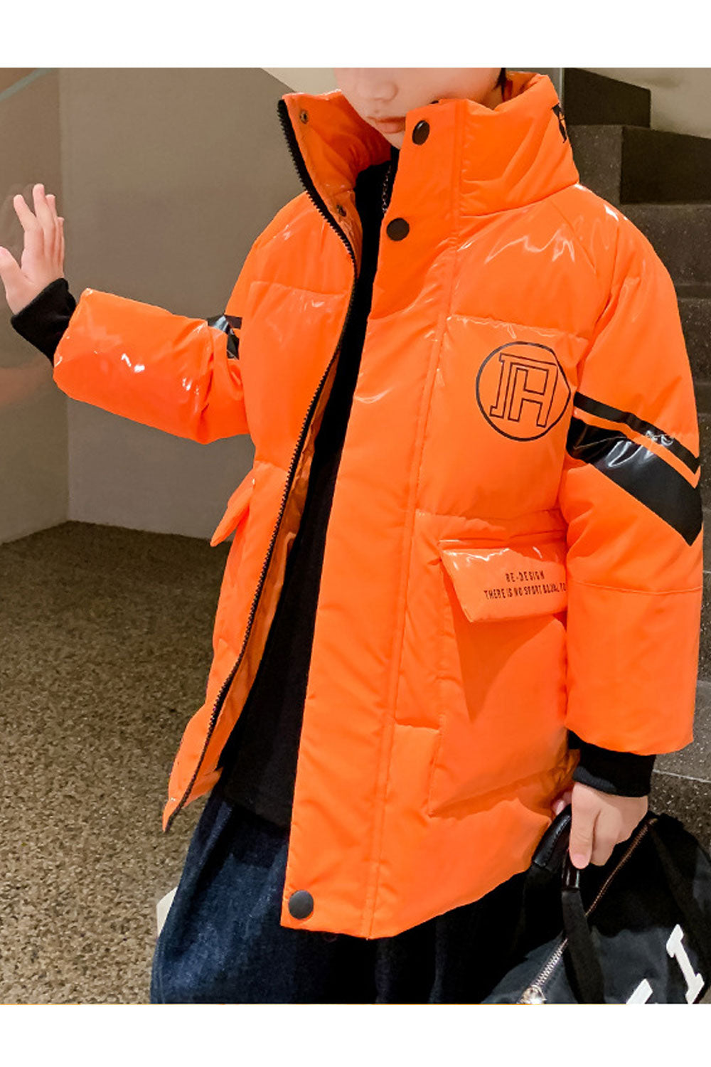 Kids Boys Soft Collar Long Padded Jacket