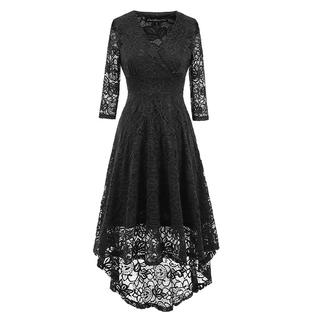 Women Elegant V-Neck Long Sleeve Slim Waist Superb Irregular Party Evening Dress