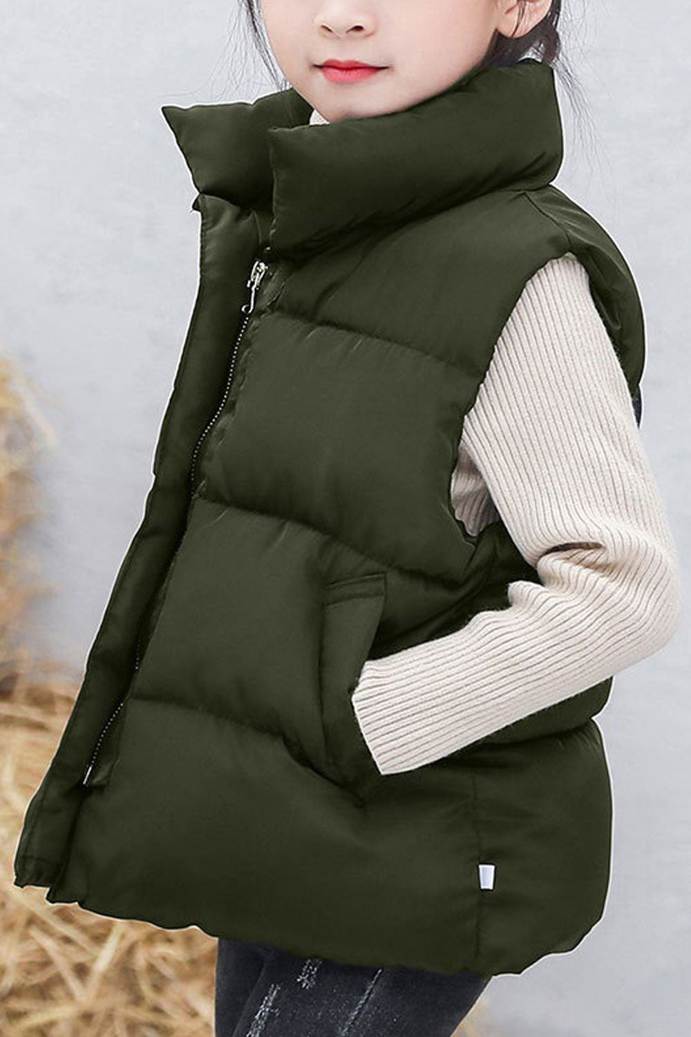 Kids Girls High Collar Vest Padded Jacket