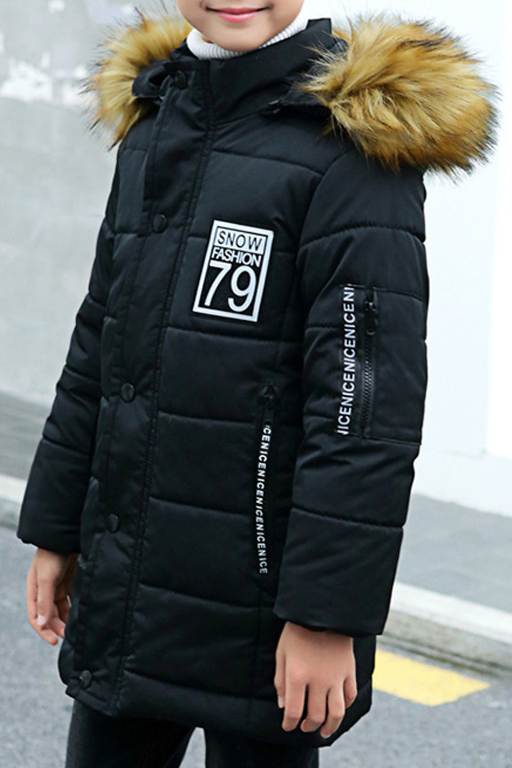 Kids Boys Button Down Solid Padded Jacket