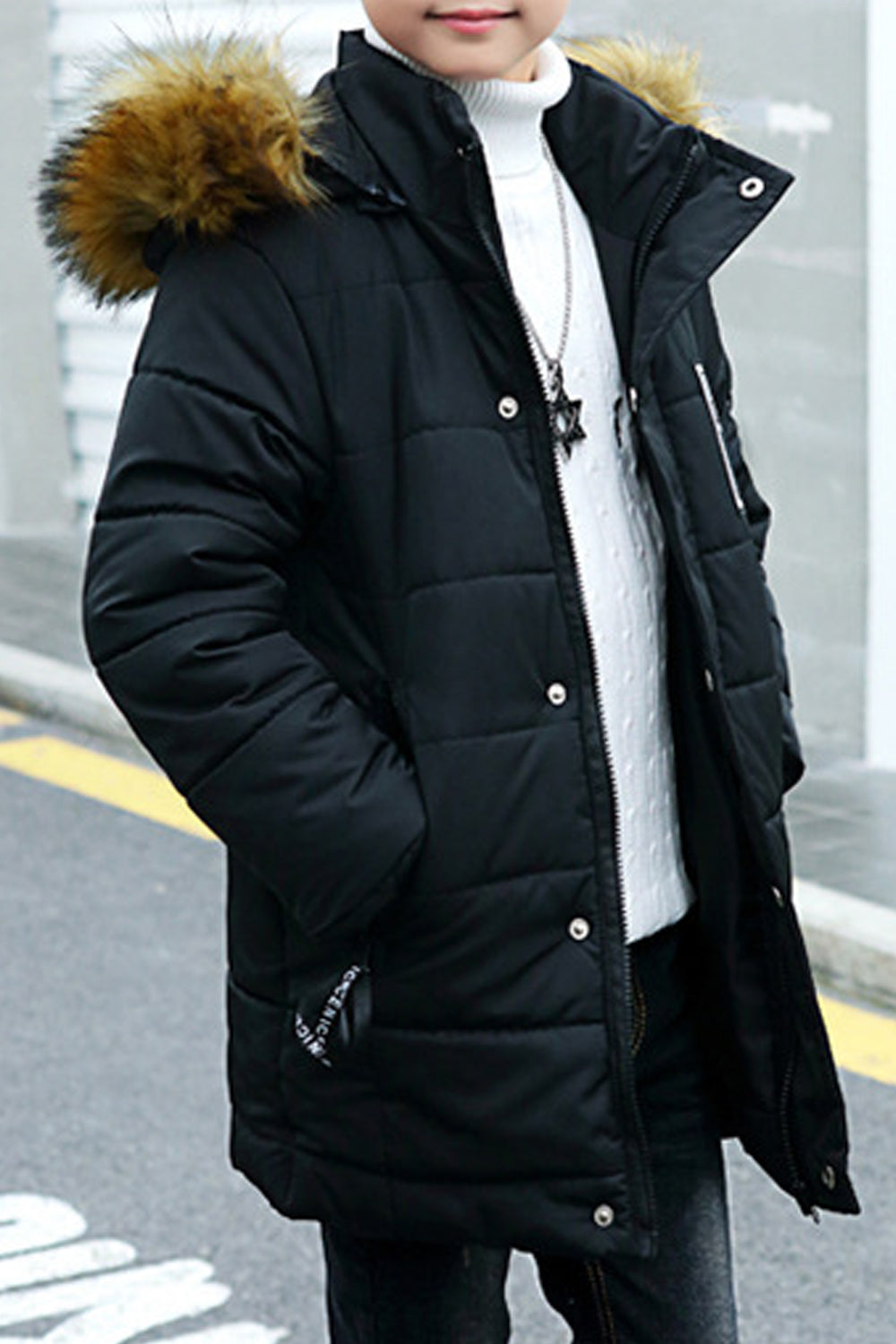 Kids Boys Button Down Solid Padded Jacket