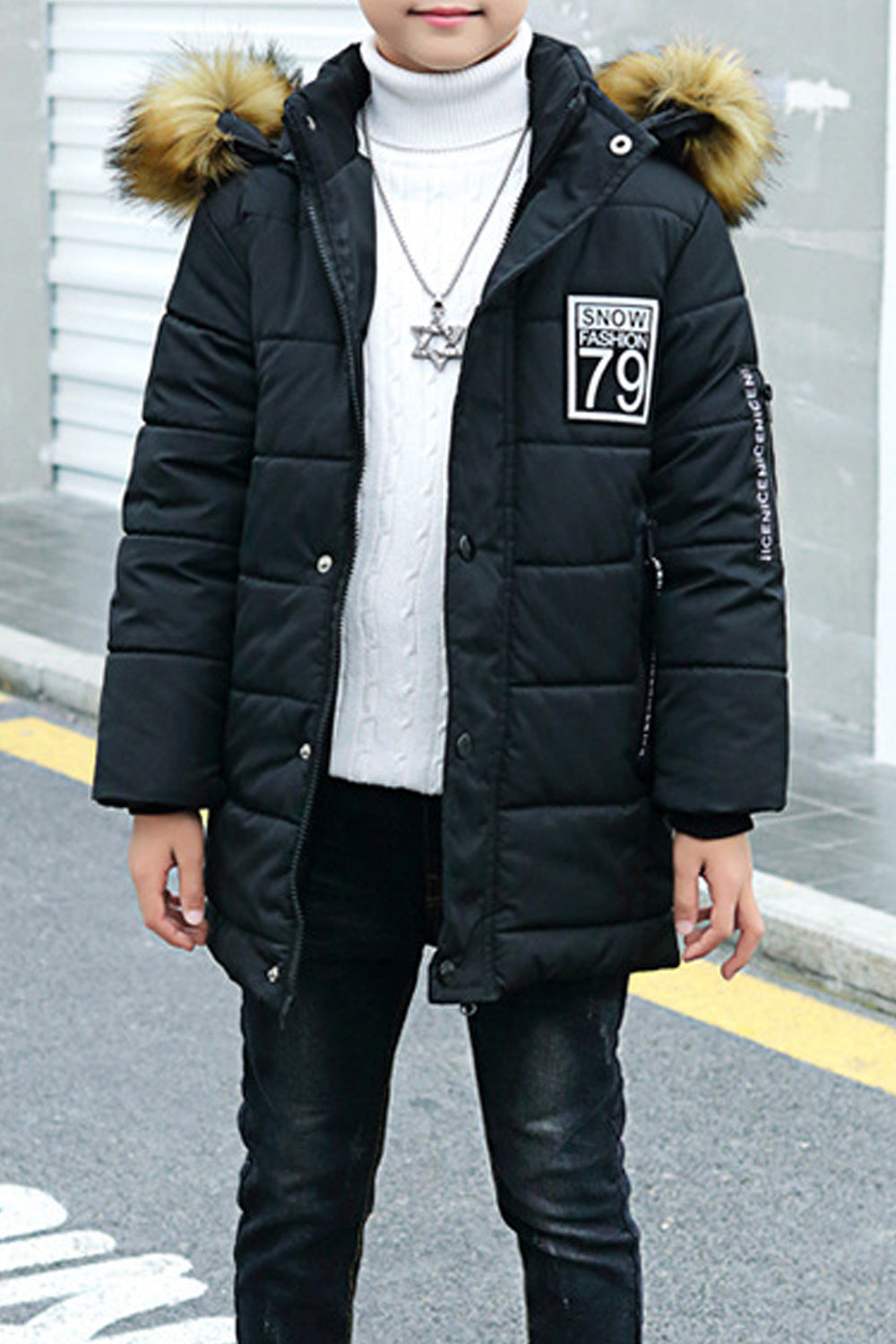 Kids Boys Button Down Solid Padded Jacket
