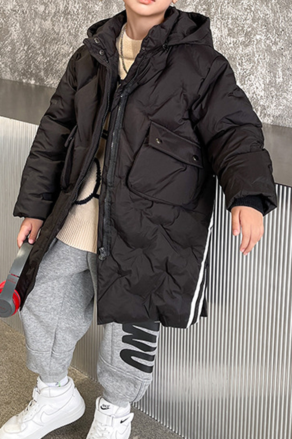 Kids Boys High Neck Solid Padded Jacket