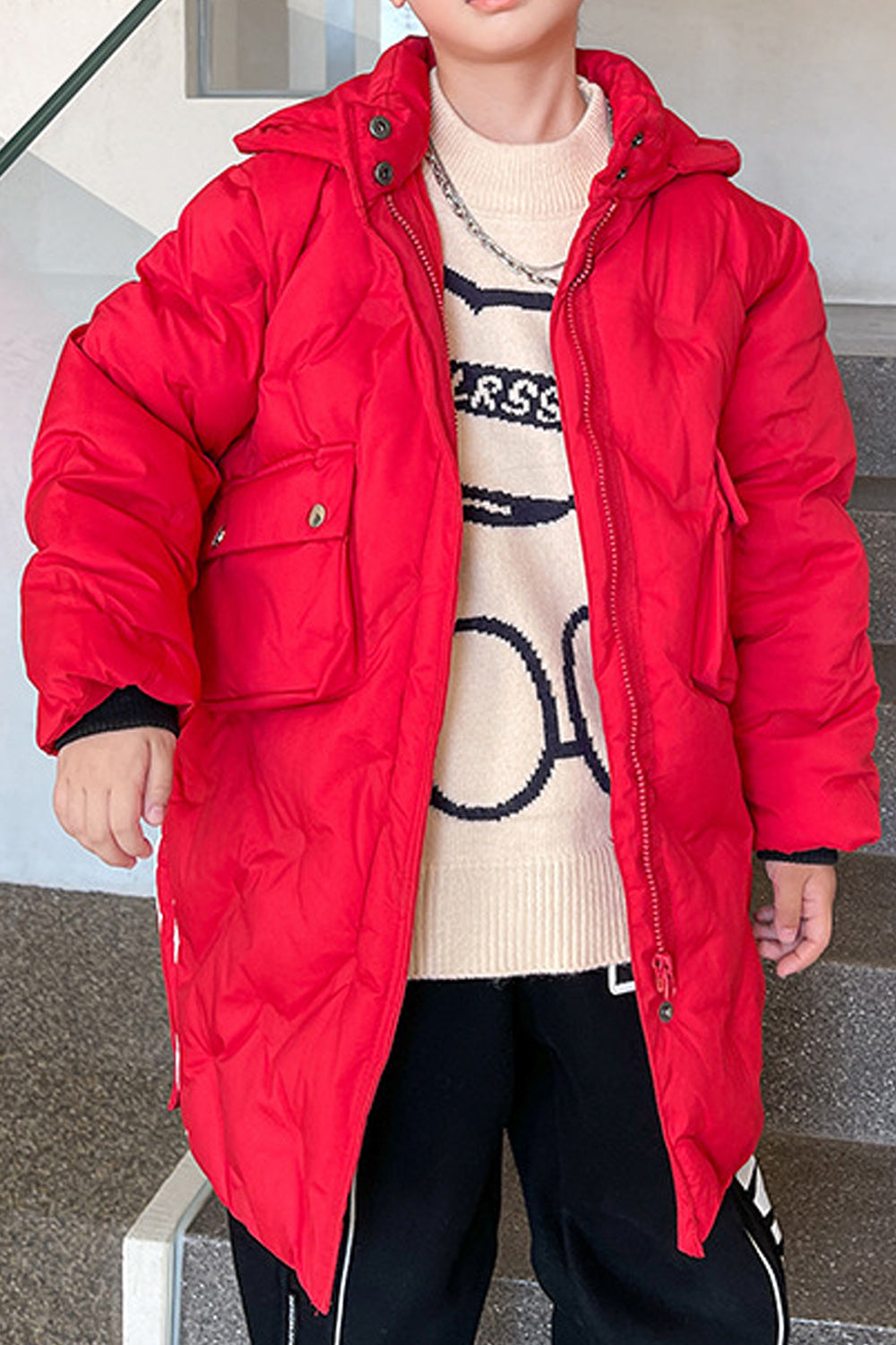 Kids Boys High Neck Solid Padded Jacket