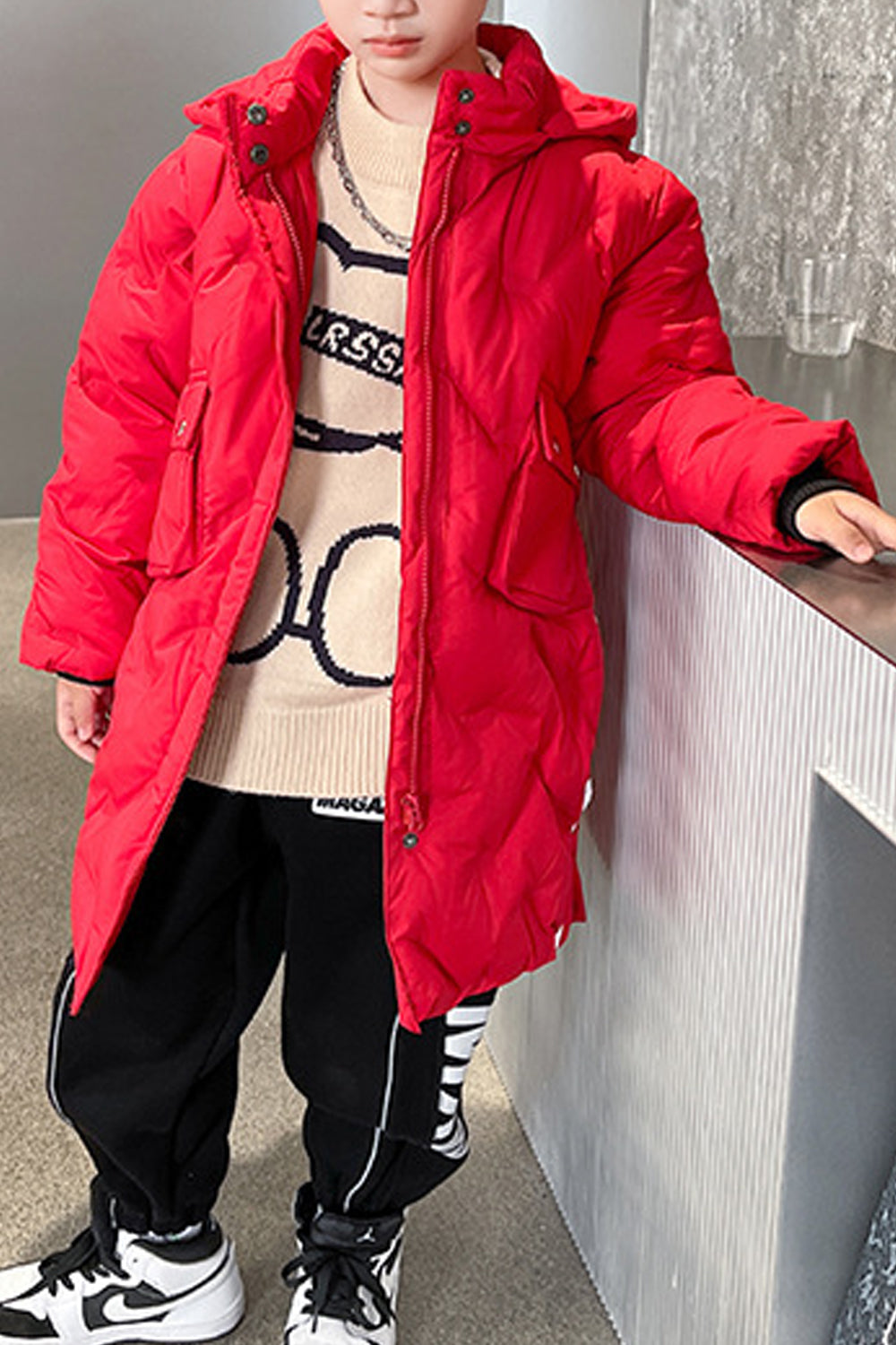 Kids Boys High Neck Solid Padded Jacket