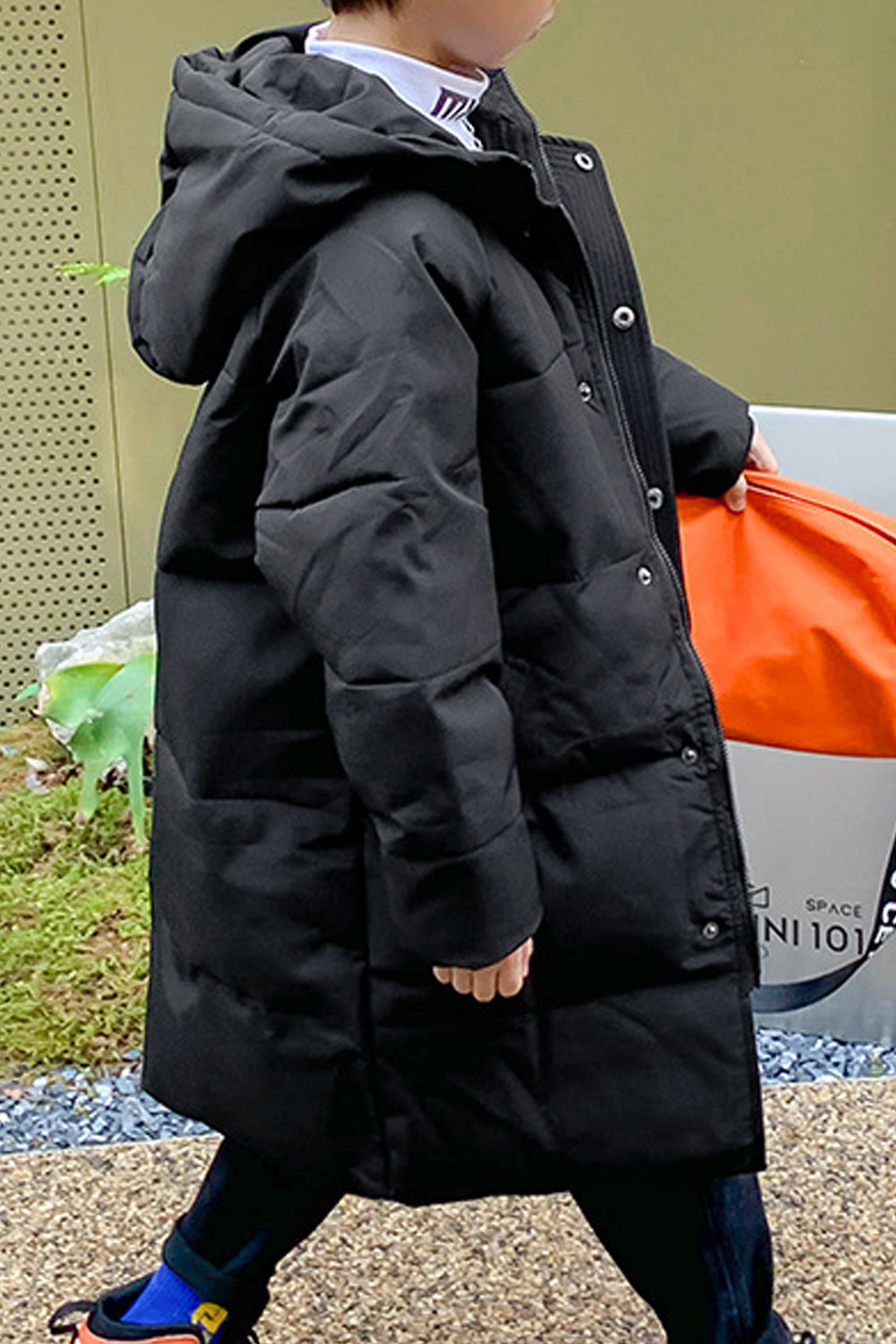 Kids Boys Button Down Long Padded Jacket