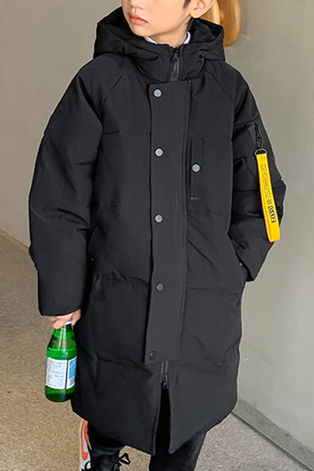 Kids Boys Button Down Long Padded Jacket