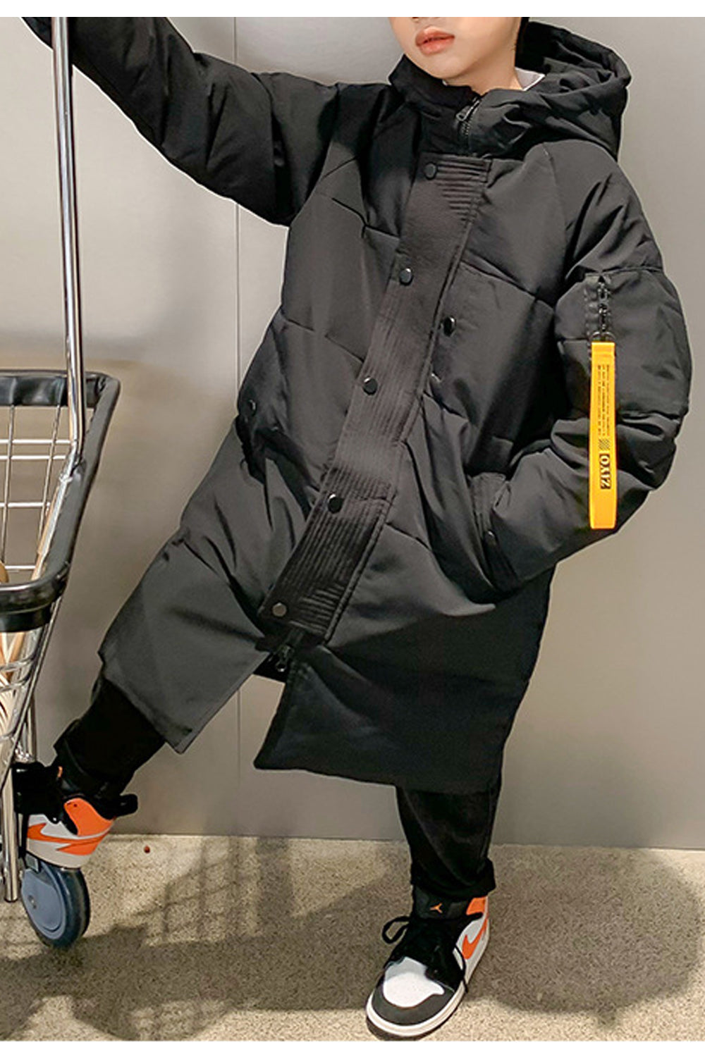 Kids Boys Button Down Long Padded Jacket