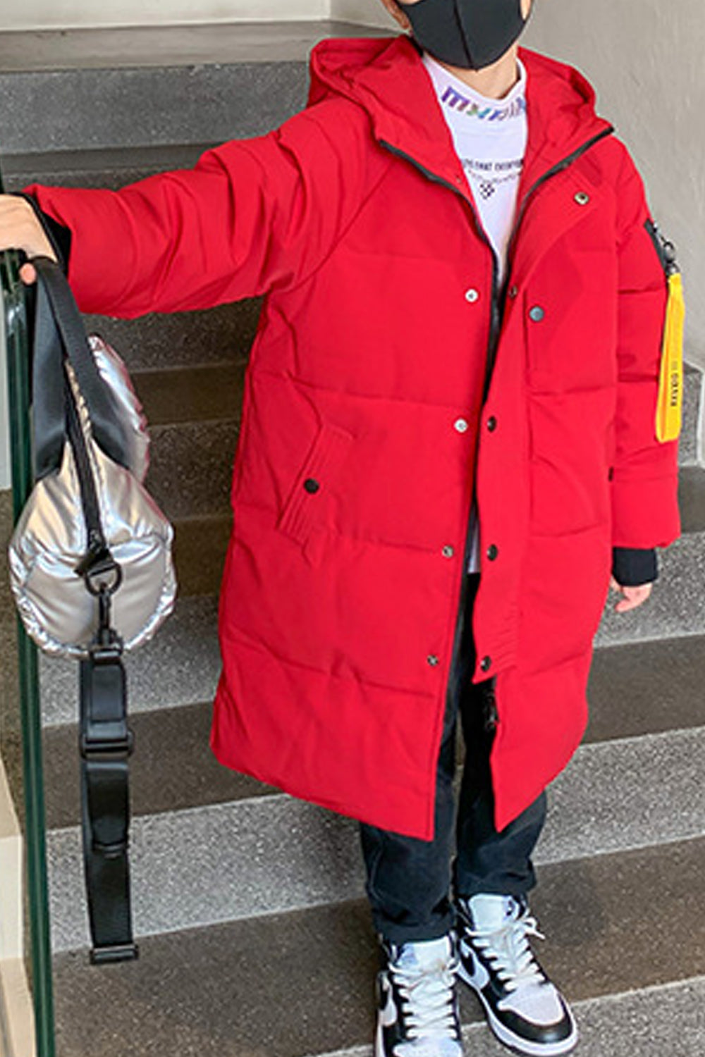 Kids Boys Button Down Long Padded Jacket
