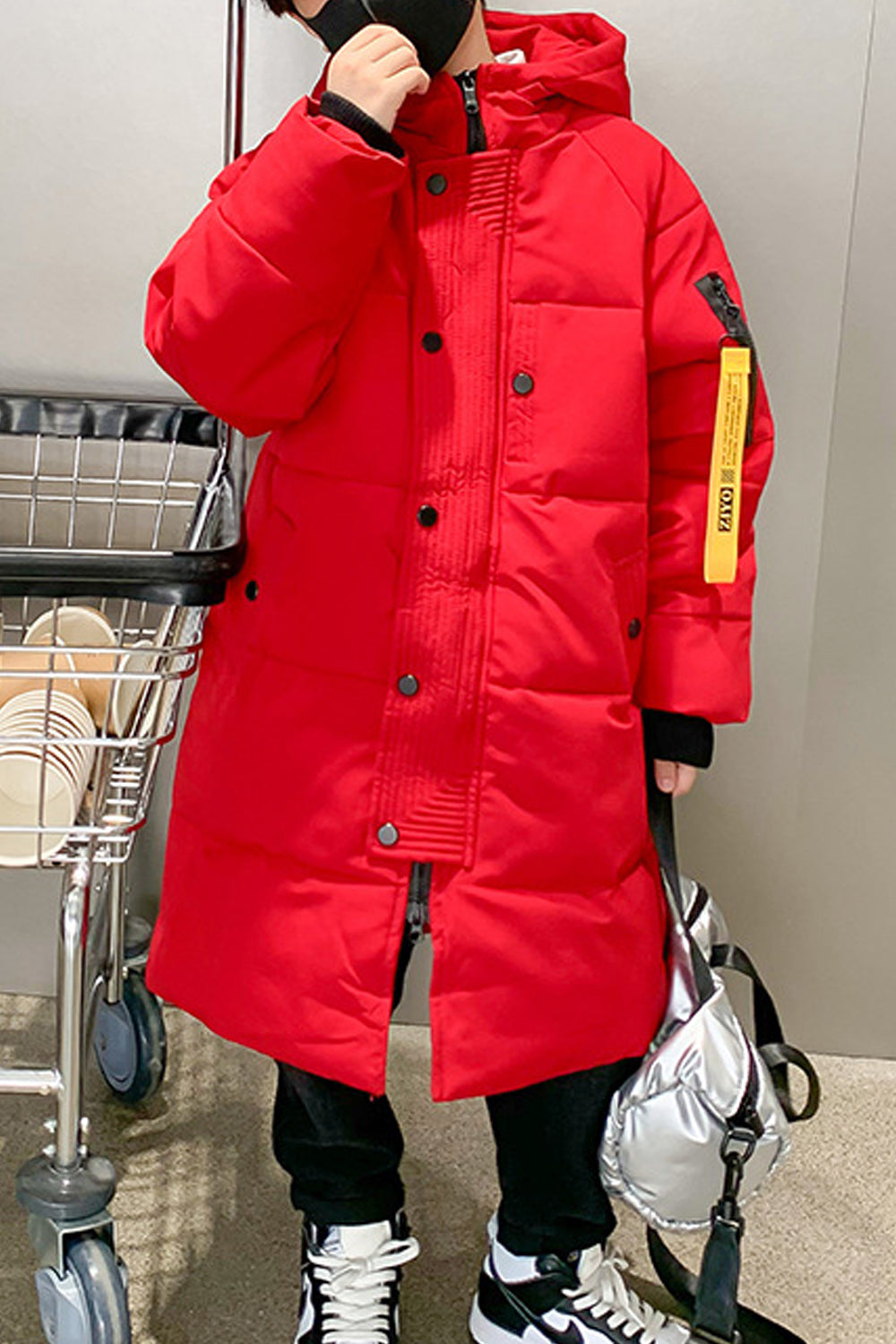 Kids Boys Button Down Long Padded Jacket