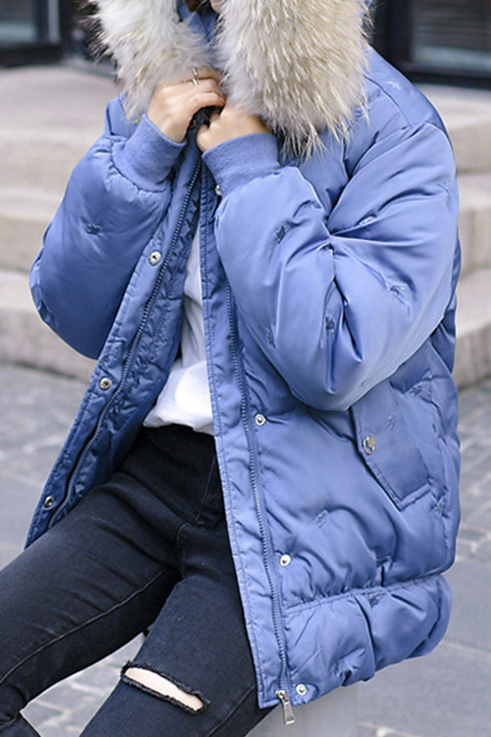 Women Adjustable Cotton Padded Zip Up Winter Jacket