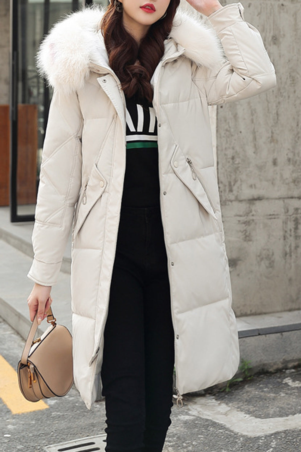 Women Warm Padded Long Section Zip Up Jacket