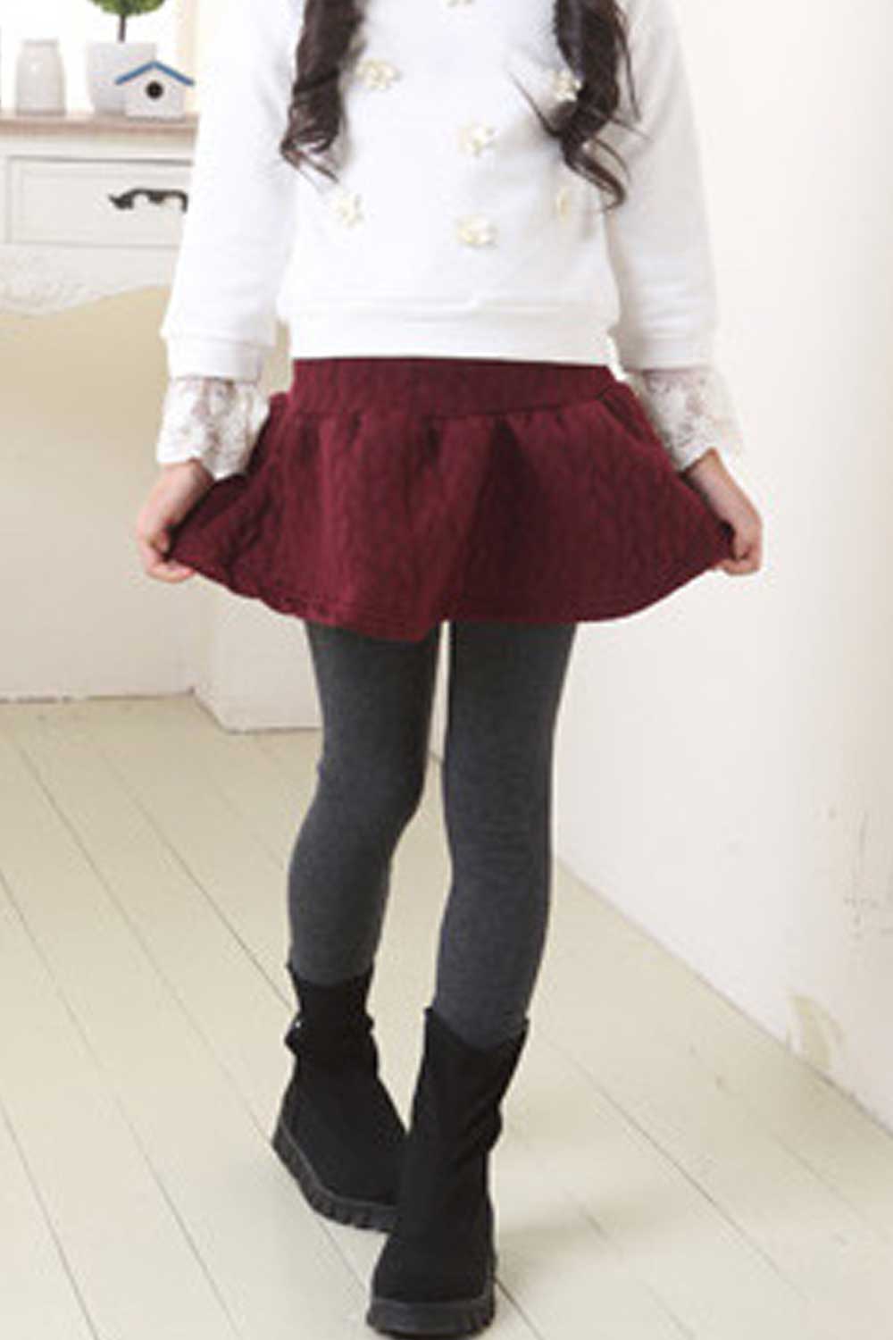 Kid Girl Warm & Thick Solid Color Skirt Legging