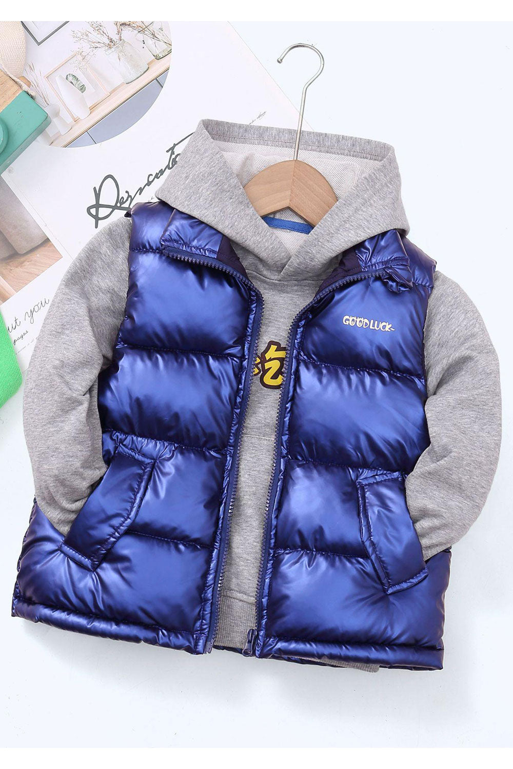 Kids Girls Padded Silk Shining Vest Jacket