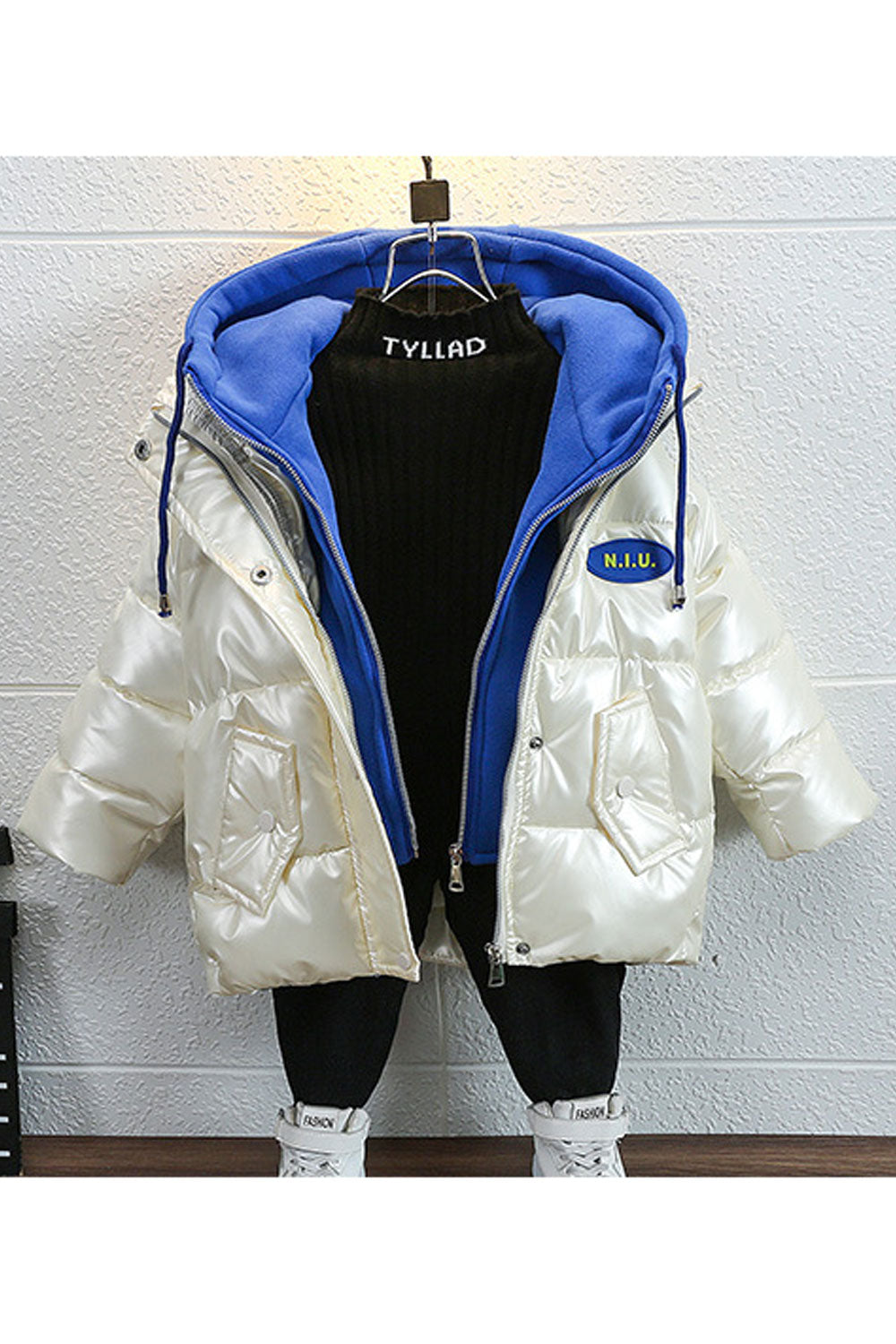 Kid Boys Waterproof Fake Inner Hooded Padded Jacket