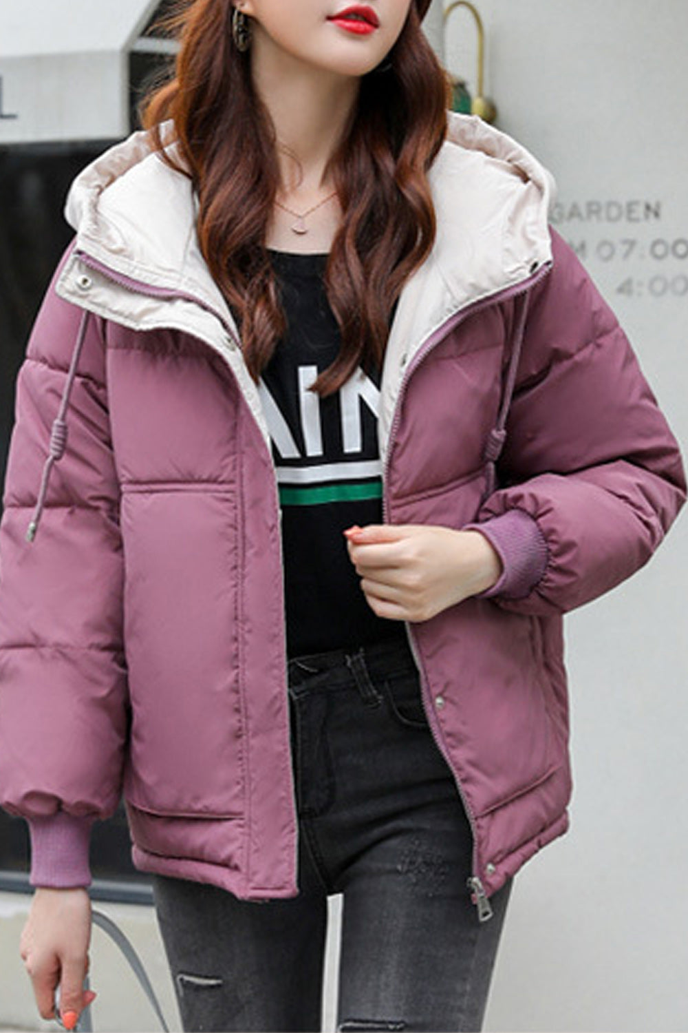 Women Thick Padded Zipper Closure Winter Jacket