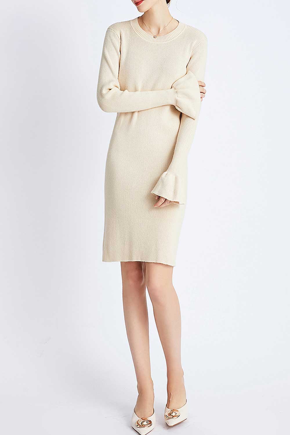 Women Trumpet Sleeve Warm & Thick Winter Dress