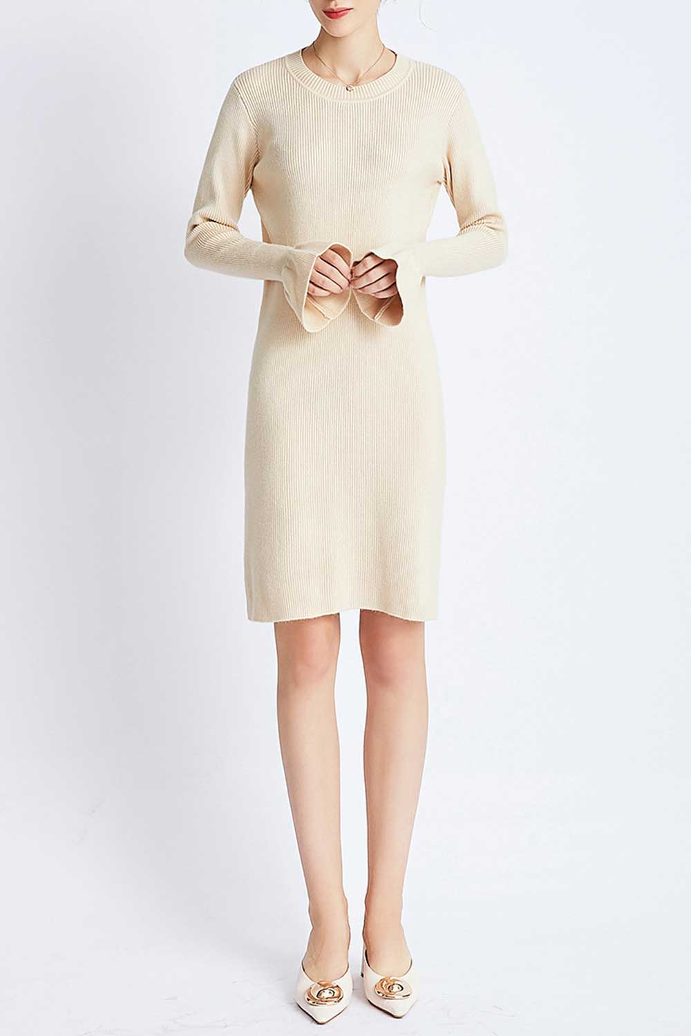 Women Trumpet Sleeve Warm & Thick Winter Dress