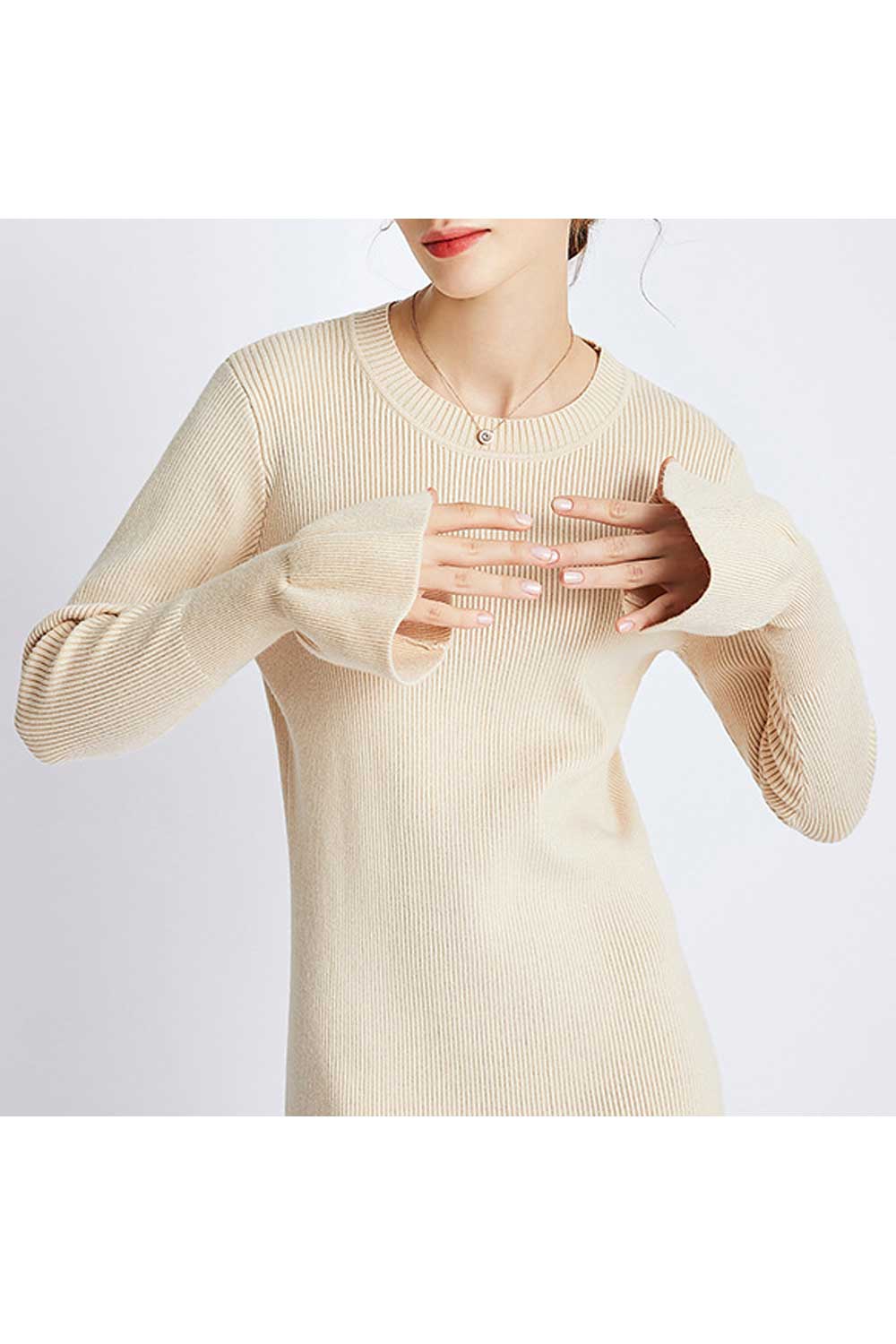 Women Trumpet Sleeve Warm & Thick Winter Dress