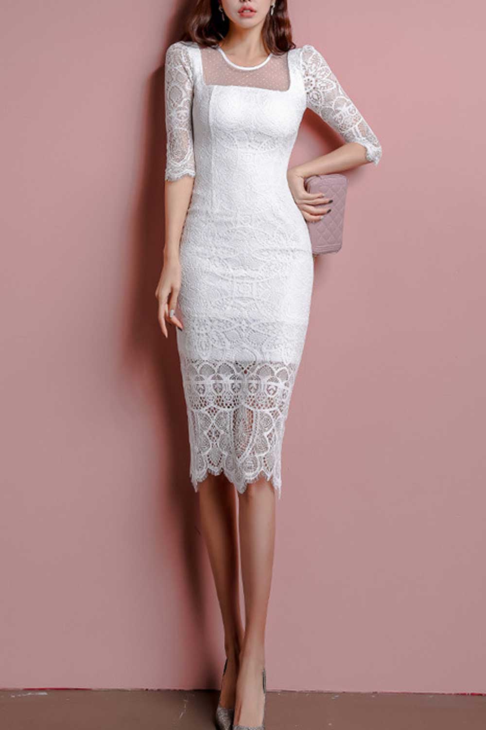 Women See Through Lace Up Slim Party Dress