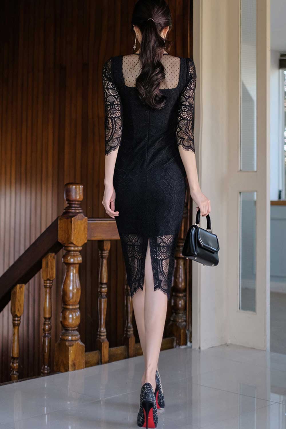 Women See Through Lace Up Slim Party Dress